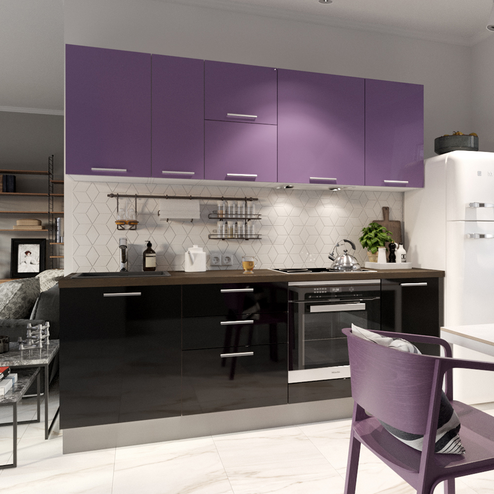 Кухонный гарнитур №3 Ветторе ридотта фиолетовый черный КГУ00000335 - фото 2