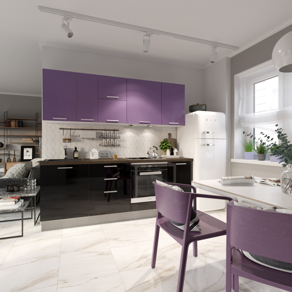Кухонный гарнитур №3 Ветторе ридотта фиолетовый черный КГУ00000335 - фото 1