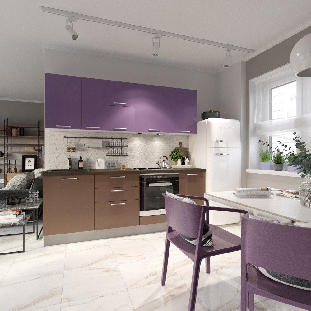 Кухонный гарнитур №3 Ветторе ридотта фиолетовый коричневый КГУ00000332 - фото 1
